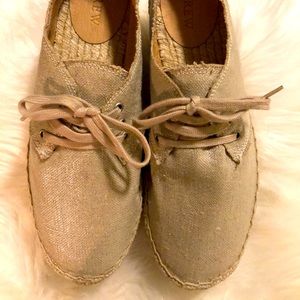 Women J.Crew Gold Metallic Lace Up Flats